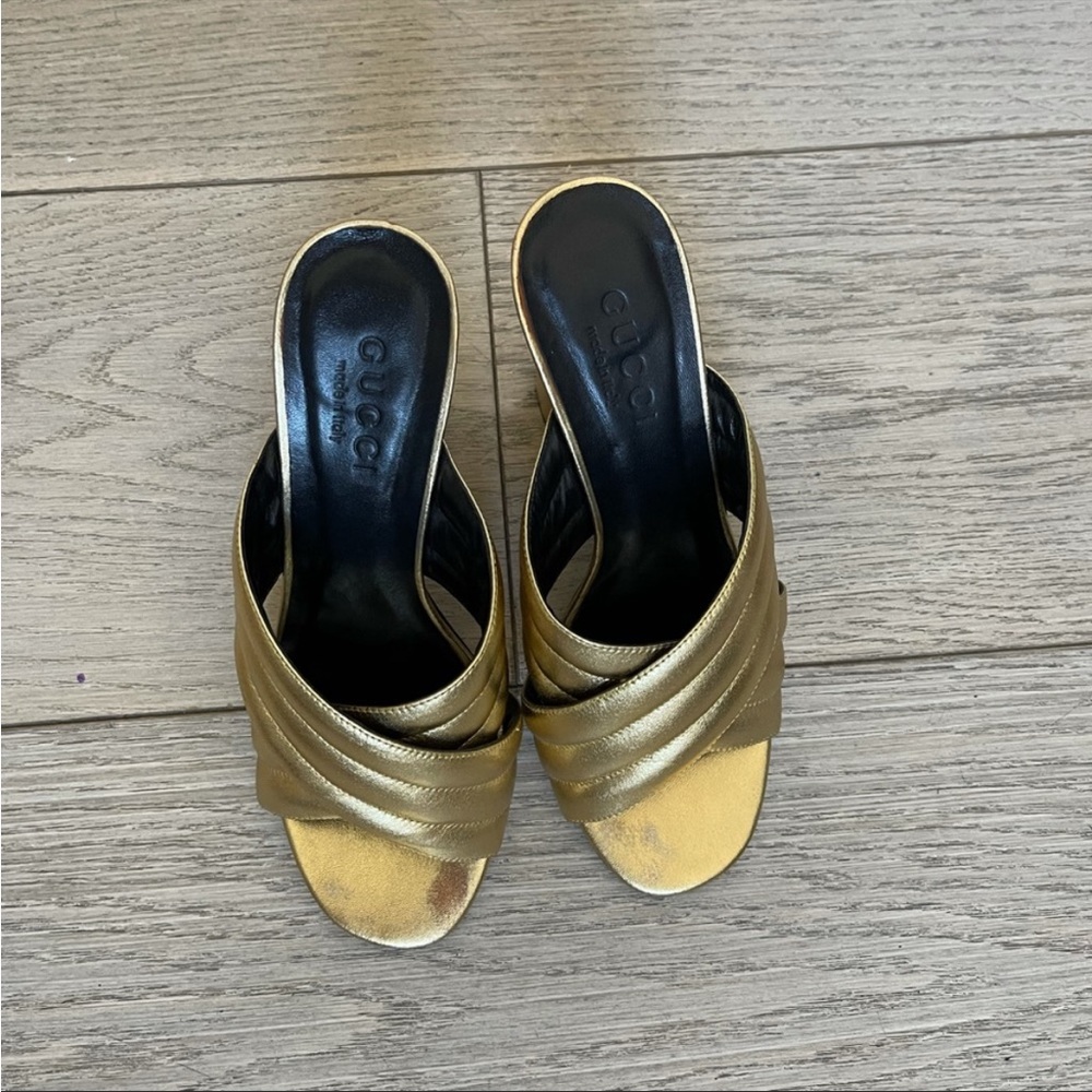 Gold Gucci Webby Mules 38 - Picture 3 of 9